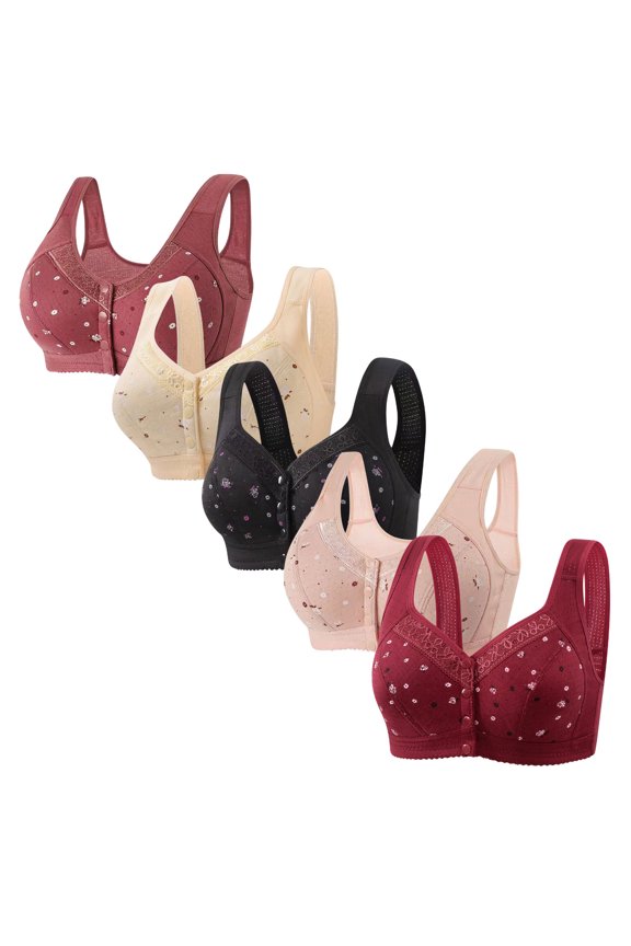 Front Closure Bras for Women Bras for Women No Underwire 5PCS Supportive Brassiere No Underwire Underarm Smoothing Stretch Full Coverage Bralettes Solid Embroidered Underwear XL Red