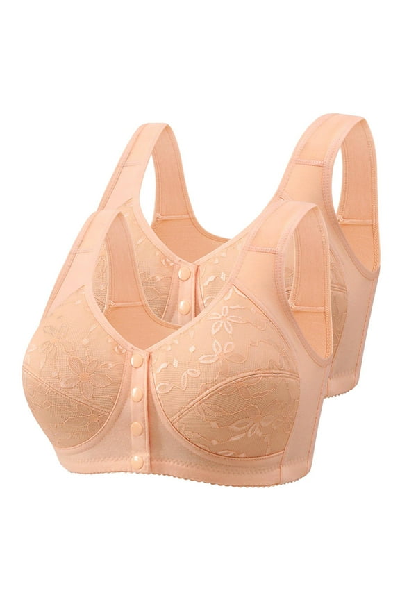Front Closure Bras for Women Wireless Bras for Women 2PCS Push up Bras Wirefree Posture Correcting Lightly Lined Full Coverage Brassiere Floral Print Embroidered Underwear for Lady S