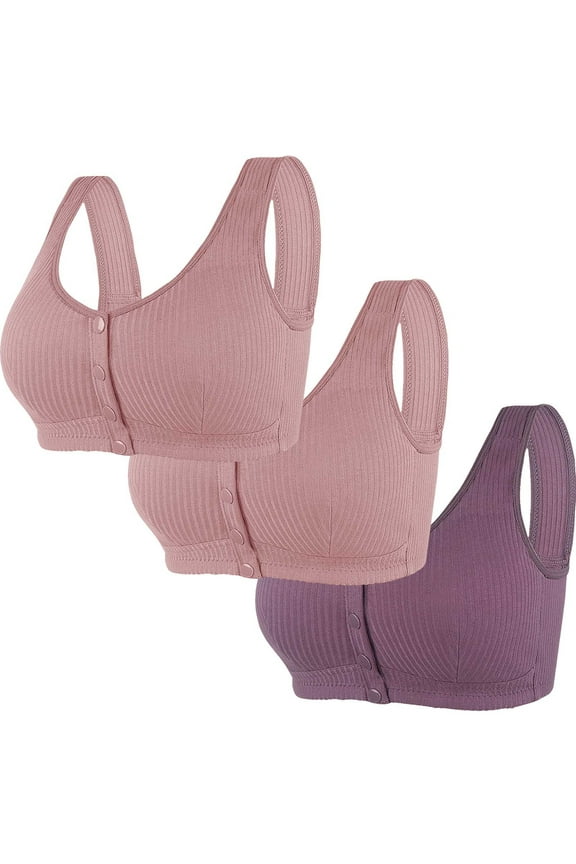 Front Closure Bras for Women Womens Bralettes 3-Pack Supportive Bralettes No Underwire Underarm Smoothing Retro Full Coverage Bras Solid Ribbed Underwear for Lady Swim S（36/80） Red