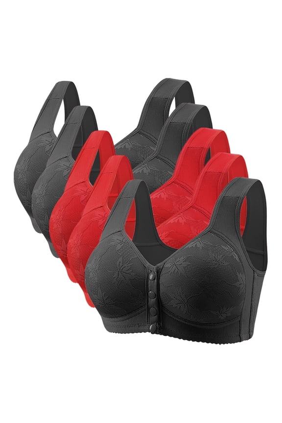 Front Closure Bras for Women Womens Bralettes 5PCS Push up Bras No Underwire Deep Cup Retro Full Coverage Bralette Solid Embroidered Underwear XXXXL Multi-Color