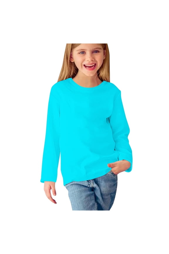 Girl's Solid Long Sleeve Shirts Size 7-8 Children's Fall Thermal Tops Kids Plain Blouses Girls Round Neck Clothes up to 45% Off