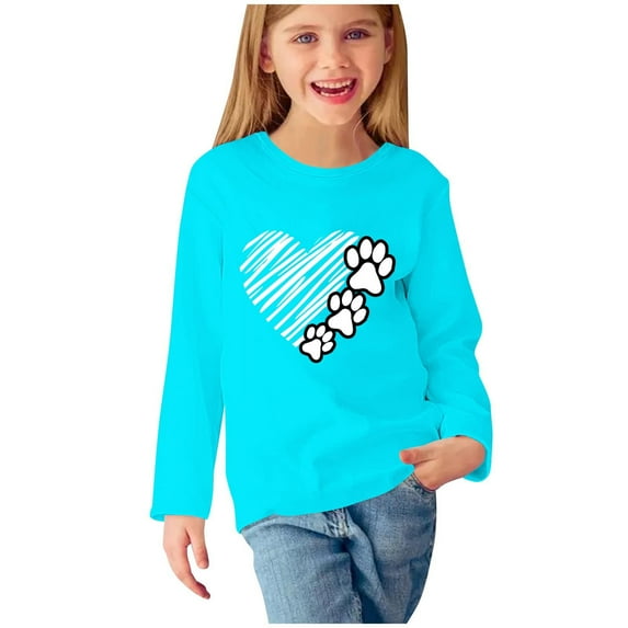 WIZUTIZ Girls Pretty Heart Print Long Sleeve Shirts Cute Chucky Tops Kids T Shirt Stylish Blouses Holiday Gift Finder