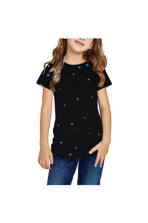 Girls Shirts Size 10-12 Loose Fit Pullover Tops Star Sky Print Tshirts Crew Neck Short Sleeve T-shirt for Girl Loose Fit Tee Tops Active Multicolor 3-4 Years
