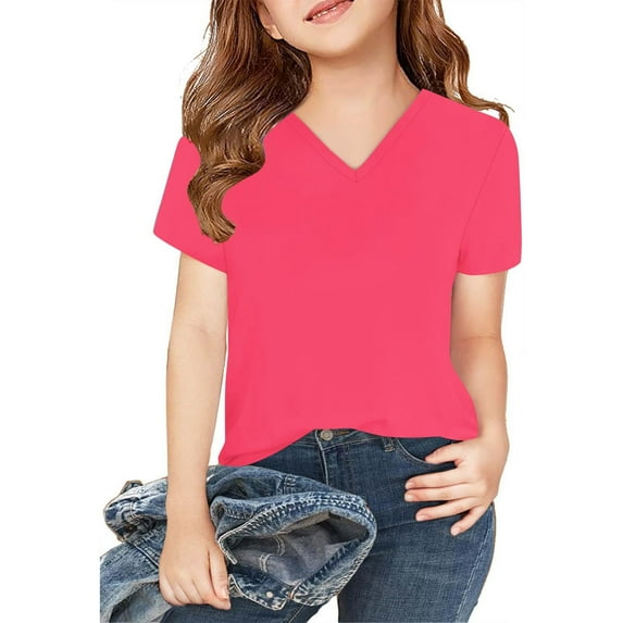 WIZUTIZ Girls T Shirts 7-8 Pullover Tops Summer Floral Print Blouse Tops Round Neck Short Sleeve Summer Clothes for Toddler Girls Holiday Tee Cotton Blend Pink 5 Years