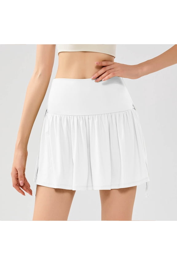 Golf Skirts for Women with Shorts Sports Comfy Leisure Slim Flowy Skorts Ruched Stretch Elastic High Waist Fake Two Piece Trouser Skorts Solid Mini Dress for Ladies Birthday White