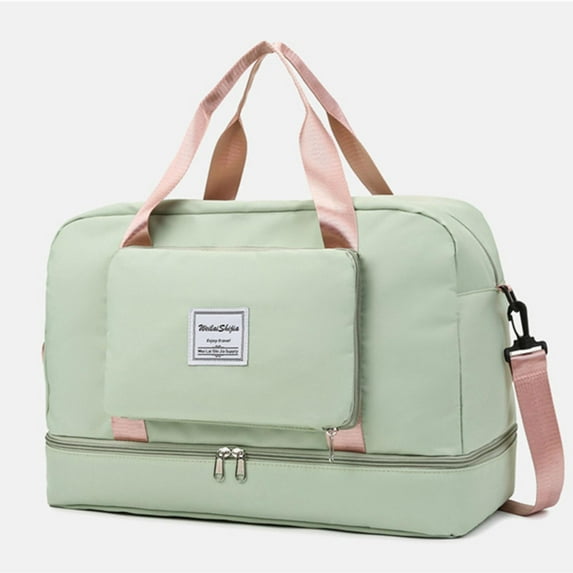 WIZUTIZ Gym Bag for Women with Shoes Compartment Foldable Large Travel Bag Tote Bag Swim Weekender Lightweight Sports Travel Duffle Bag Womens Large Solid Bags Water Resistant Green