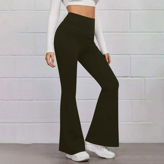 WIZUTIZ Gym Leggings for Women Flared Lightweight Casual Fitted Yoga Pants Spandex Elastic High Waist 7/8 Length Leggings Solid Pants for Ladies Cycling Club Brown
