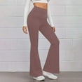 thumbnail image 1 of WIZUTIZ Gym Leggings for Women Flared Soft Trendy Skinny Yoga Pants Spandex Elastic High Rise 7/8 Length Sweatpants Solid Trousers for Ladies Hiking Travel Brown, 1 of 5