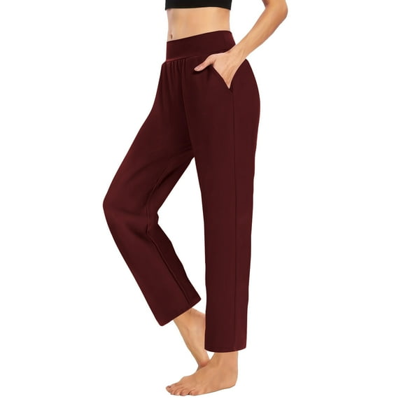 WIZUTIZ Gym Leggings for Women Plus Size Trendy Loose with Pockets Yoga Trousers Elastic Spandex High Waist Full Length Sweatpants Solid Pants for Lady Swim Vacation Red