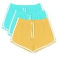 thumbnail image 1 of WIZUTIZ Hiking Shorts Women Butt Lifting Trendy Skinny Hiking Dolphin Shorts 3 Packs Elastic Stretch Mid Rise Split Drawstring Swimsuit Solid Swimsuit for Lady Shopping Blue, 1 of 6