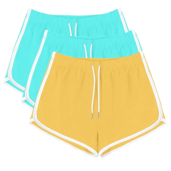 WIZUTIZ Hiking Shorts Women Butt Lifting Trendy Skinny Hiking Dolphin Shorts 3 Packs Elastic Stretch Mid Rise Split Drawstring Swimsuit Solid Swimsuit for Lady Shopping Blue