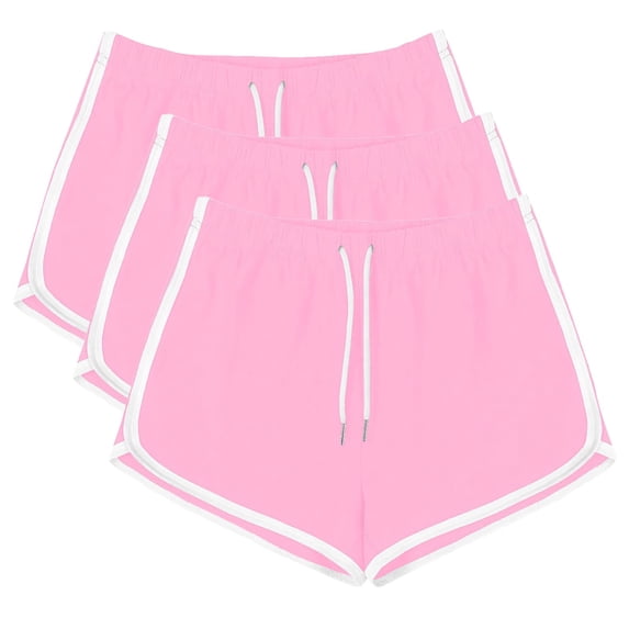 WIZUTIZ Hiking Shorts Women Retro Trendy Slimming Cycling Dolphin Shorts Pack of 3 Stretch Elastic Mid Rise Split Drawstring Swimsuit Floral Print Swimwear for Teen Girls Club Pink