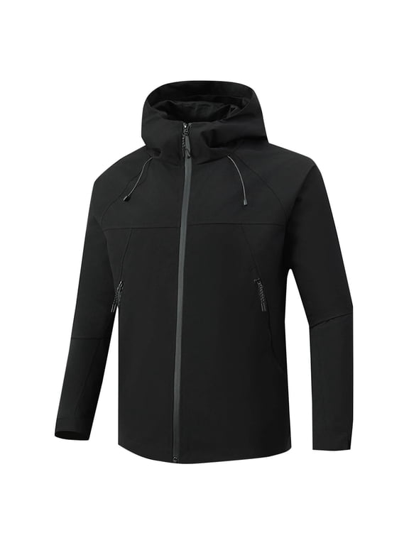 Hoodies Jacket for Men Men's Winter Warm Coat with Pockets Fashion Zipper Loose Solid Long Sleeve Hooded Mountain Coat Casual Blouse for Hiking