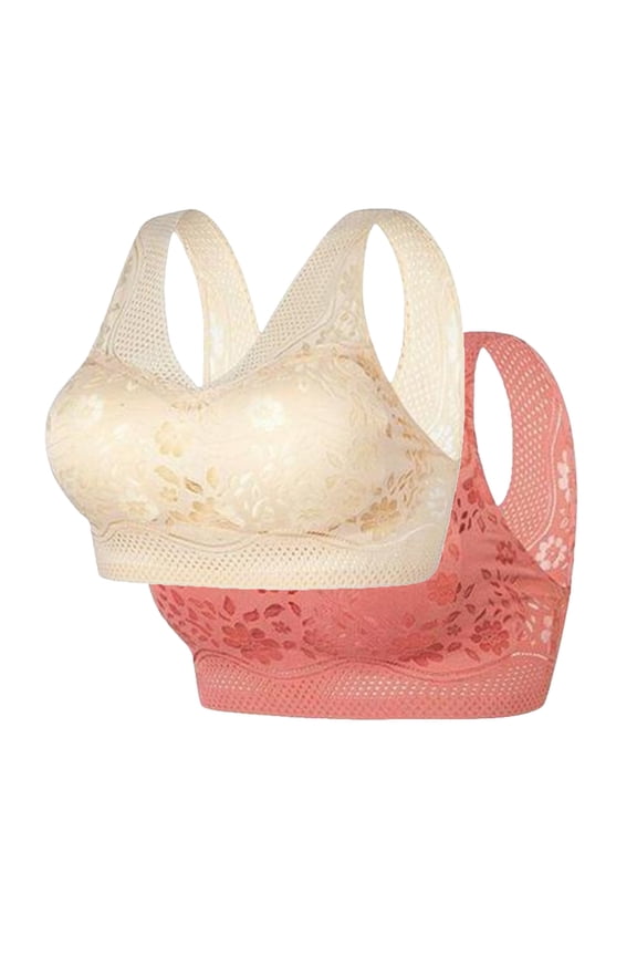 Lace Bralettes for Women Wireless Bras for Women 2PCS Supportive Bralette No Underwire Underarm Smoothing Retro Full Coverage Bralettes Solid Cutout Underwear for Ladies Swim M Orange