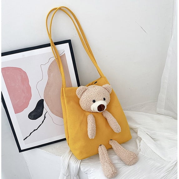 WIZUTIZ Ladies Fashion Minimalistic Pure Color Cute Bear Handbag High Capacity Shoulder Bag for Women Womens Handbags Shoulder Bags Large Solid Bags Water Resistant Durable Bag 1 PC Yellow