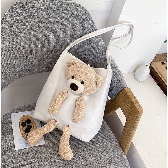 WIZUTIZ Ladies Fashion Minimalistic Pure Color Cute Bear Handbag High Capacity Shoulder Bag for Women Womens Handbags Shoulder Bags Large Solid Bags Waterproof White