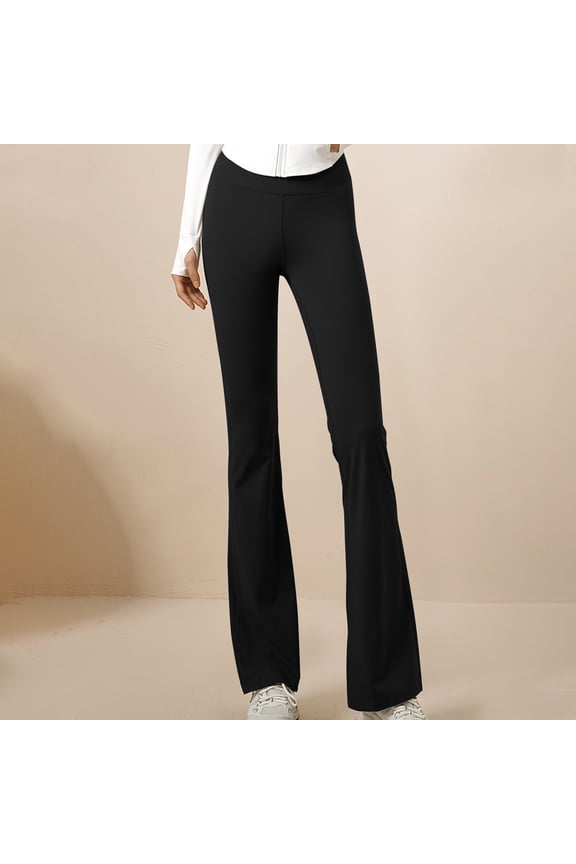 Leggings for Women Comfy Casual Fitted Flared with Pockets Yoga Leggings Stretch Elastic High Rise Full Length Pants Solid Pants for Lady Activewear Clubs Black