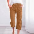 thumbnail image 1 of WIZUTIZ Linen Pants Women Cropped Capris Plain Casual Loose Wide Leg Beach Pants Stretch Elastic Mid Rise Beach Pants Solid Drawstring with Pockets Slacks Pants Cycling Shopping Multi-Color, 1 of 4