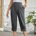 thumbnail image 1 of WIZUTIZ Linen Pants Women Cropped Capris Retro Casual Loose Wide Leg Trousers Elastic Stretch Mid Rise 3/4 Length Beach Pants Solid Pleated with Pockets Slacks Pants for Ladies Workout Travel Gray, 1 of 6