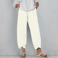 thumbnail image 1 of WIZUTIZ Linen Pants Women Summer Capris Classic Trendy Loose Wide Leg Palazzo Pants Elastic Stretch Mid Rise Cropped pants Solid Tailored with Pockets Cropped pants for Teen Girls Pull On Date Beige, 1 of 4