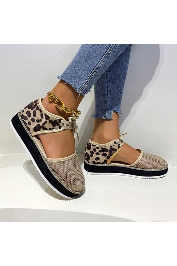 Low Heel Sandals for Women Sandals for Women 2025 Comfortable Retro Elastic Hollow Out Sandals Pull-On Summer Shoes Medium Leopard Animal Print Sandals for Lady 4th of July Gifts Beige