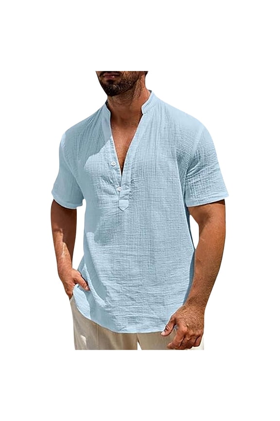 Man Thin Basic Tops Blouses for Man Short Sleeve Neck Linen Workout Gym Running Fall Summer Shirts 2026