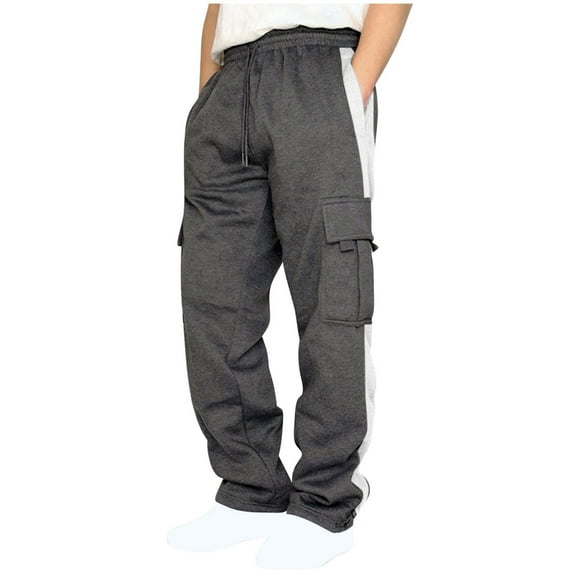 WIZUTIZ Men Cargo Pants with Pockets Stretch Drawstring Elastic Waist Sweatpants Tall Regular Fit Pants Tall Joggers Trousers