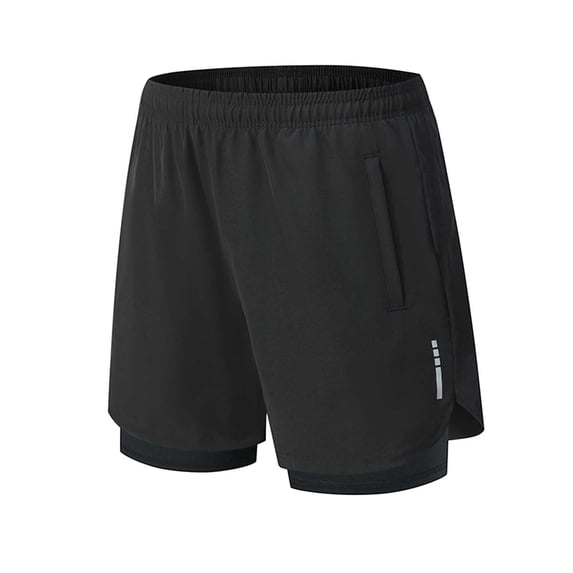 WIZUTIZ Men's 2 in 1 Running Shorts with Zipper Phone Pockets Quick Dry Gym Athletic Training Shorts with Compression Liner