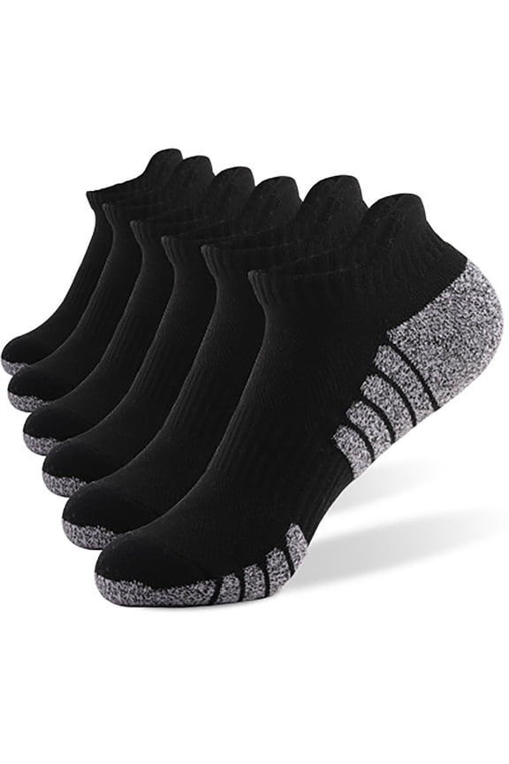 Men's Athletic Ankle Socks 6-Pack Moisture Wicking Breathable Terry Cushioned Sole Low Cut Solid Color Outdoor Sports Running Hiking Walking Socks