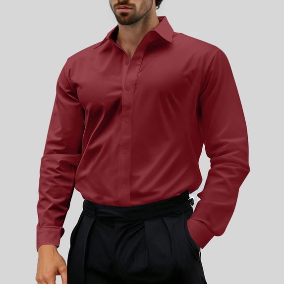 WIZUTIZ Men's Button Down Shirt Solid Lightweight Breathable Soft Flax Twill Turndown Collar Long Sleeve Shirt Business Casual Dress Shirt