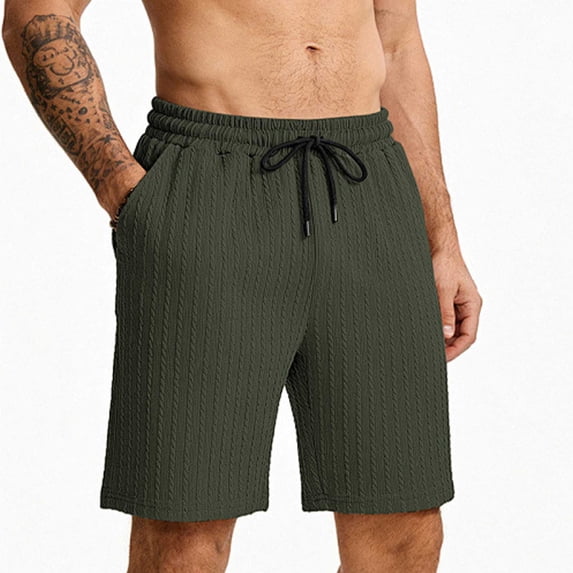 WIZUTIZ Men's Cable Knit Casual Shorts Drawstring Elastic Waist Side Pockets Soft Breathable Loose Fit Summer Daily Lounge Wear