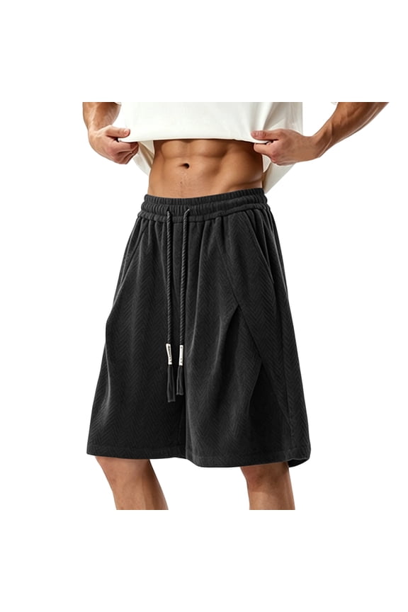 Men's Cargo Shorts Herringbone Breathable Quick Dry Fabric Loose Fit Elastic Waist Multi-Pocket Knee Length Summer Casual Straight Fit Shorts