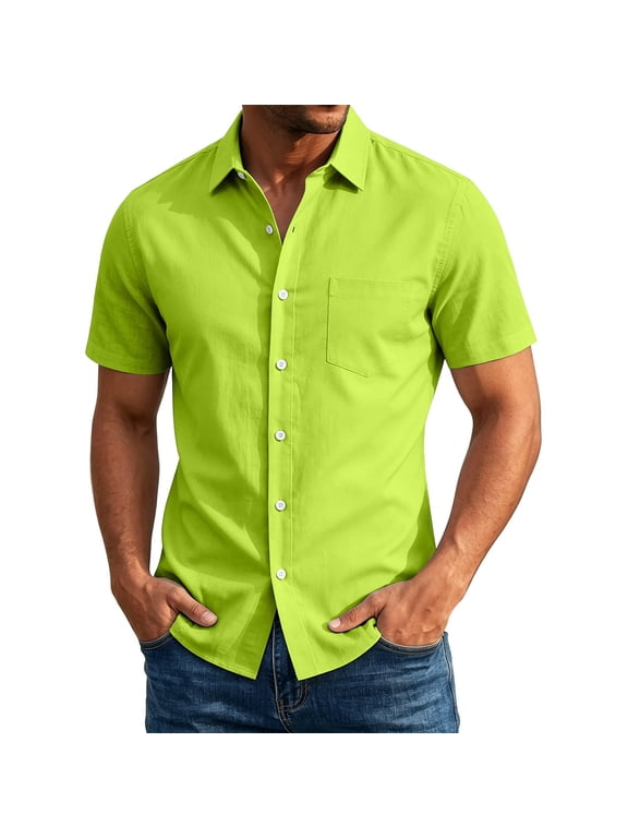 Men's Casual Button Up Shirt Solid Color Short Sleeve Lapel Polyester Spandex Stretch Business Summer Top for Office Daily Outdoor Wear Mens Fashion