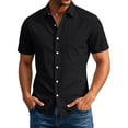 thumbnail image 1 of WIZUTIZ Men's Casual Button Up Shirt Solid Color Short Sleeve Lapel Polyester Spandex Stretch Business Summer Top for Office Daily Outdoor Wear Mens Fashion, 1 of 8