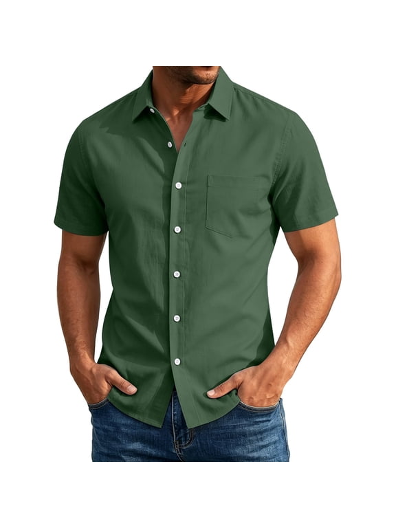 Men's Casual Button Up Shirt Solid Color Short Sleeve Lapel Polyester Spandex Stretch Business Summer Top for Office Daily Outdoor Wear Mens Fashion