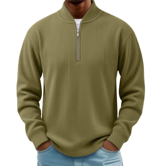 WIZUTIZ Men's Casual Jacket Fall Winter Zip Up Crewneck Long Sleeve Outdoor Sports Coat Corduroy Relaxed Fit for Daily Commute Gathering Mens Fashion