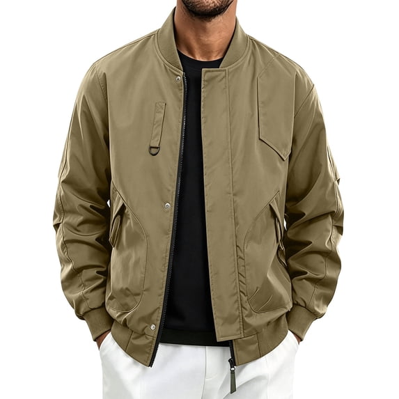 WIZUTIZ Men's Casual Jacket Solid Color Loose Breathable Zip Collar Long Sleeve Polyester Outerwear Relaxed Fit for Daily Commute Outdoor All-Season Wear Mens Fashion