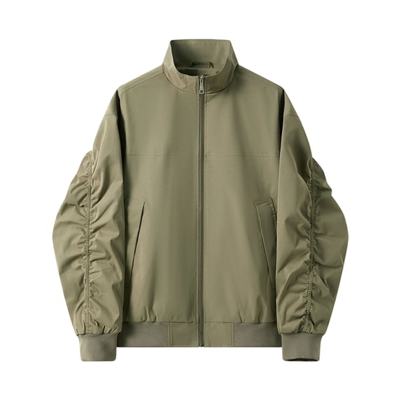 WIZUTIZ Men's Casual Jacket Stand Collar Outdoor Loose Solid Color Business Zip Up Polyester Long Sleeve Outerwear for Office Daily Commute Mens Fashion