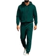 thumbnail image 1 of WIZUTIZ Men's Casual Set Solid Color Long Sleeve Pullover Hoodie Top Elastic Waist Drawstring Zipper Pocket Pants Two-Piece Outfit Polyester Breathable for Home Daily All-Season Wear, 1 of 4