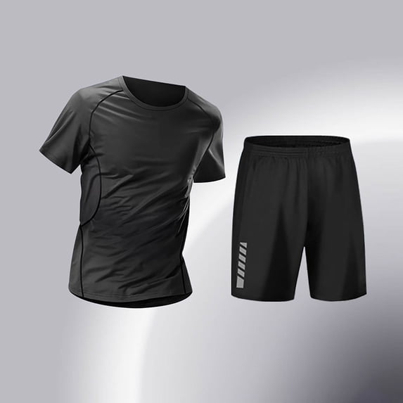 WIZUTIZ Men's Compression Set Moisture Wicking High Stretch Quick Dry Athletic Outfit Short Sleeve Tee Training Shorts Set Basketball Cycling