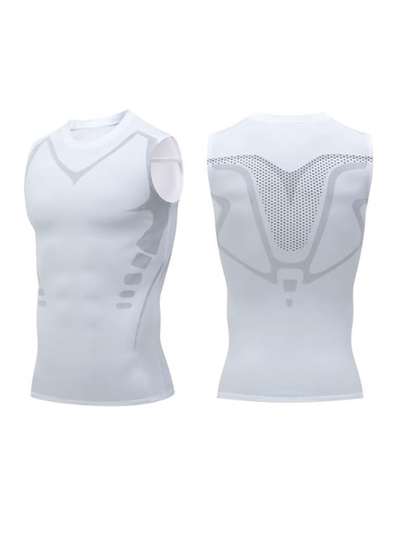 Men's Compression Shaper Vest Ionic Solid Color Round Neck Sleeveless High Stretch Moisture Wicking Breathable Summer Gym Workout Body Shaping Top