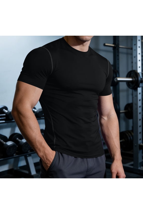 Men's Compression Shirts Short Sleeve Athletic Workout T-Shirt Running Tops Cool Dry Active Gym Undershirt
