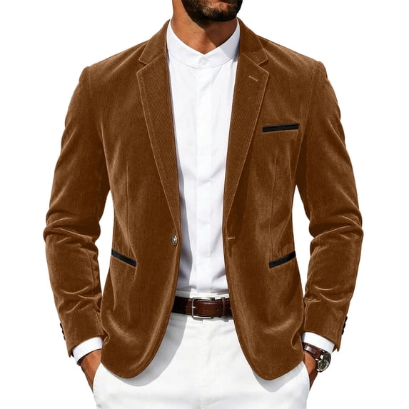 WIZUTIZ Men's Corduroy Single Breasted Suit Jacket Textured Lapel Blazer with Pocket for Autumn Business Casual