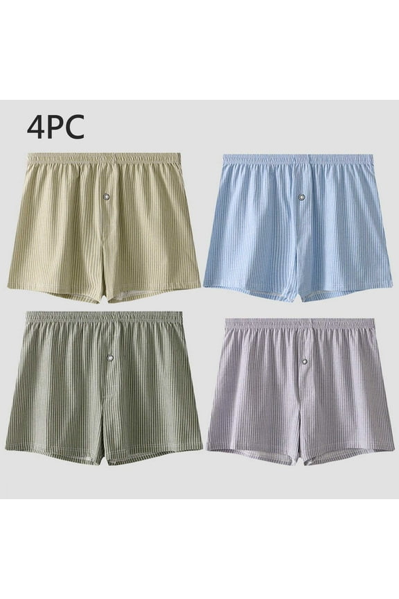 Men's Cotton Boxer Briefs 4-Pack - Striped Soft Comfortable Breathable Sleep Lounge Shorts for Everyday Wear