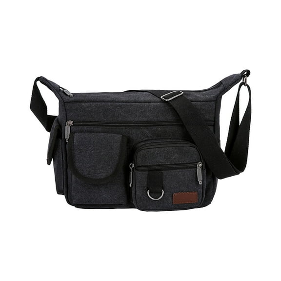 WIZUTIZ Men's Crossbody Bag Shoulder Bag Canvas Outdoor Daily Holiday Zipper Large Capacity Womens Shoulder Bags Medium Solid Bags Waterproof With Inner Pocket Bag 1 PC Black