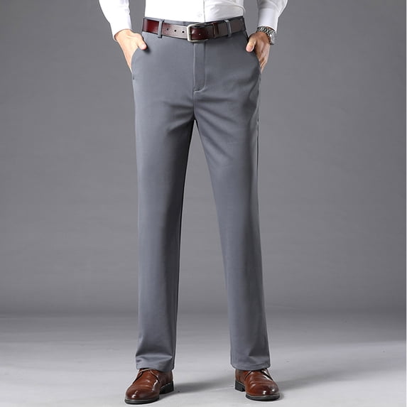WIZUTIZ Men's Flat Front Suit Pants Stretch Fit Wrinkle-Free Casual Golf Work Dress Pant Business Slacks Comfy Trousers