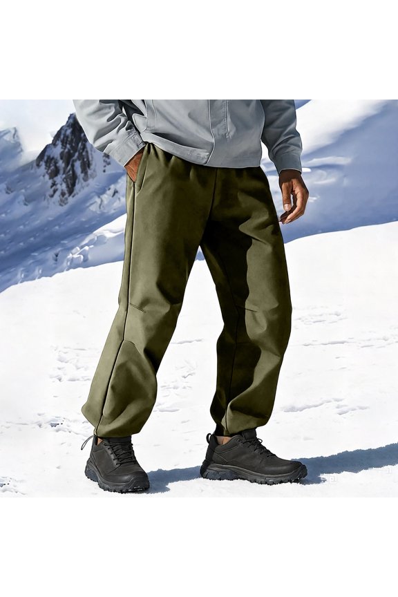 Men's Fleece Lined Hiking Pants Waterproof Polyester Shell Elastic Drawstring Waist Relaxed Fit Winter Outdoor Cargo
