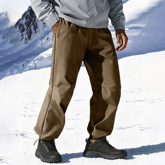 WIZUTIZ Men's Fleece Lined Hiking Pants Waterproof Polyester Shell Elastic Drawstring Waist Relaxed Fit Winter Outdoor Cargo
