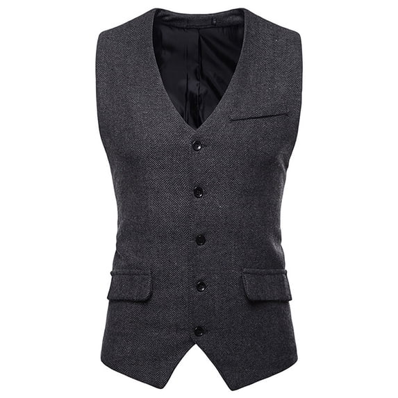 WIZUTIZ Men's Formal Waistcoat Solid Color Sleeveless Button-Front Slim Fit Business Tuxedo Vest