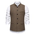 thumbnail image 1 of WIZUTIZ Men's Herringbone Vest Solid Color Stand Collar Sleeveless Single Breasted Button Front Pockets Slim Fit Casual Business Waistcoat, 1 of 5